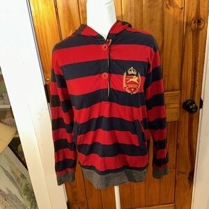 Totte horseback riding wear blue and red stripe long sleeve hoodie size M